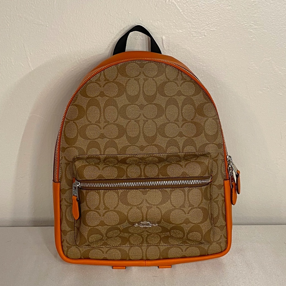 NEW Coach Medium Charlie Backpack (Signature Canvas/Orange)